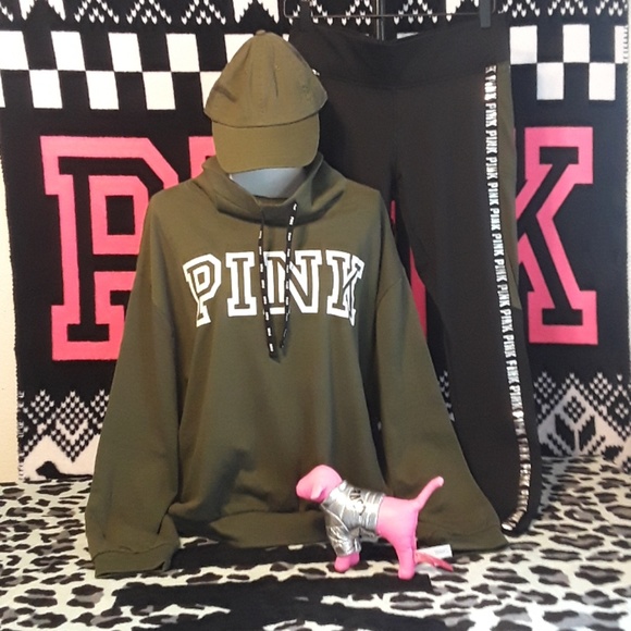 SOLD!!! NWOT Pink vs Olive Green Cowl Neck Set - Picture 1 of 3